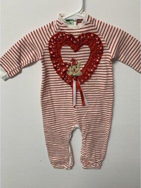 Vintage Tadpole Infant Girls' 12 Months Romper Red White Stripes Heart